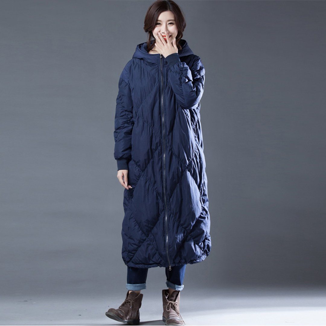 Babakud Rhombus Sewing Solid Hooded Winter Down Coat