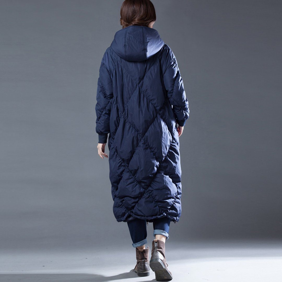 Babakud Rhombus Sewing Solid Hooded Winter Down Coat