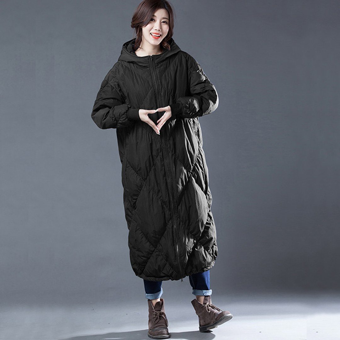 Babakud Rhombus Sewing Solid Hooded Winter Down Coat