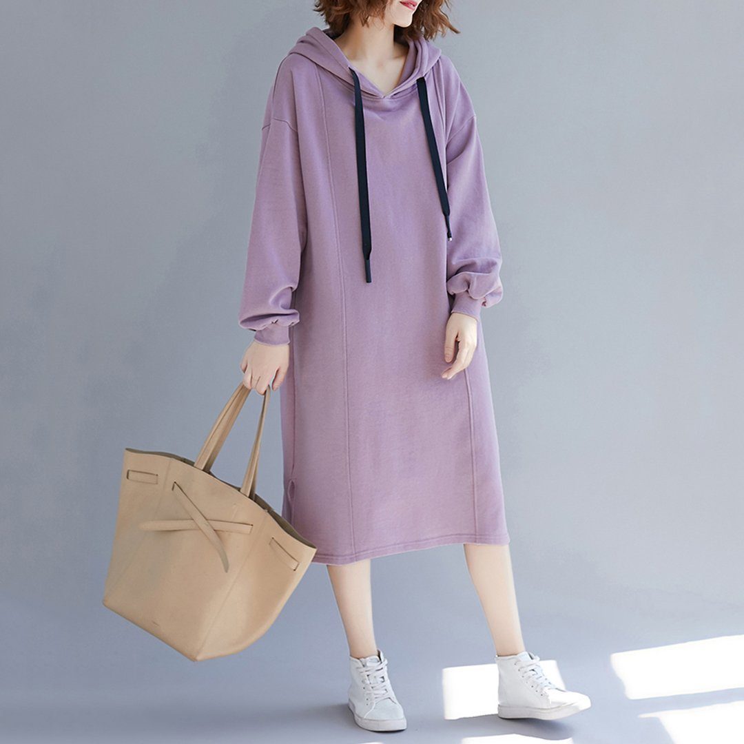 Babakud Simple Solid Loose Casual Hooded Dress