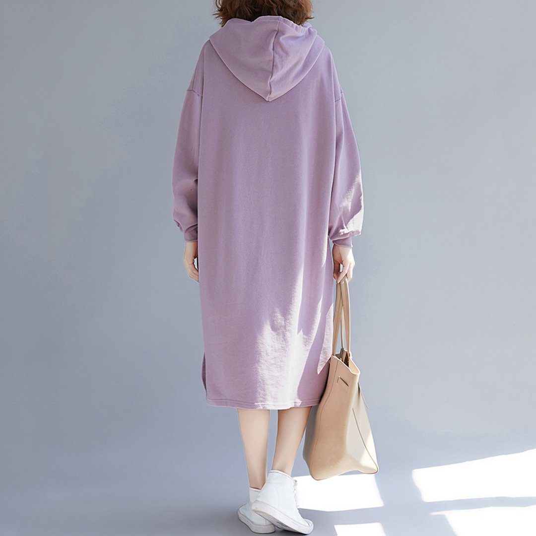 Babakud Simple Solid Loose Casual Hooded Dress