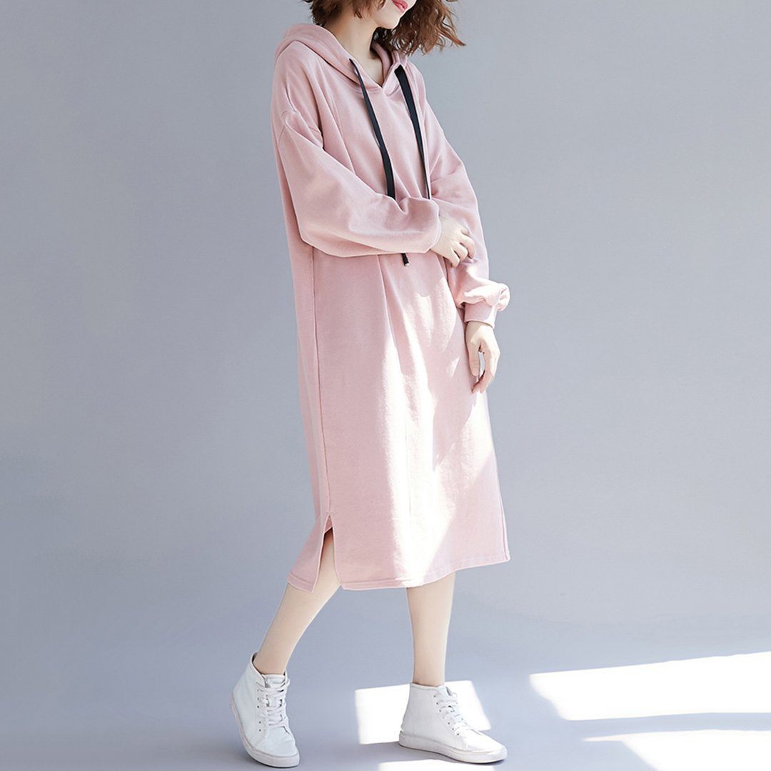 Babakud Simple Solid Loose Casual Hooded Dress