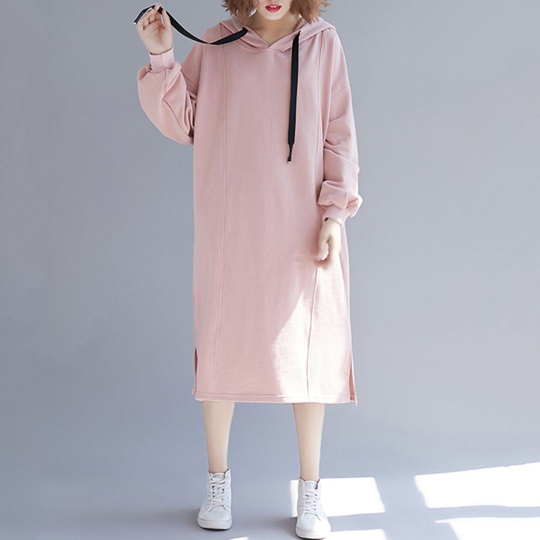 Babakud Simple Solid Loose Casual Hooded Dress