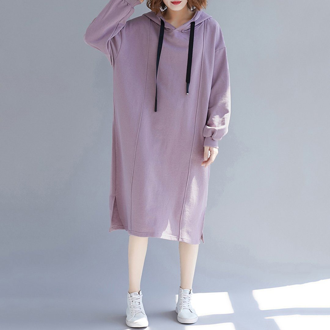 Babakud Simple Solid Loose Casual Hooded Dress