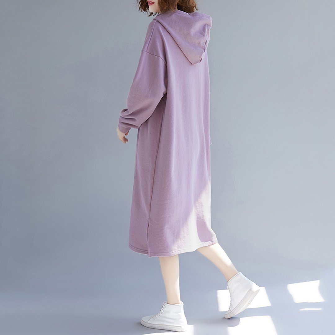 Babakud Simple Solid Loose Casual Hooded Dress