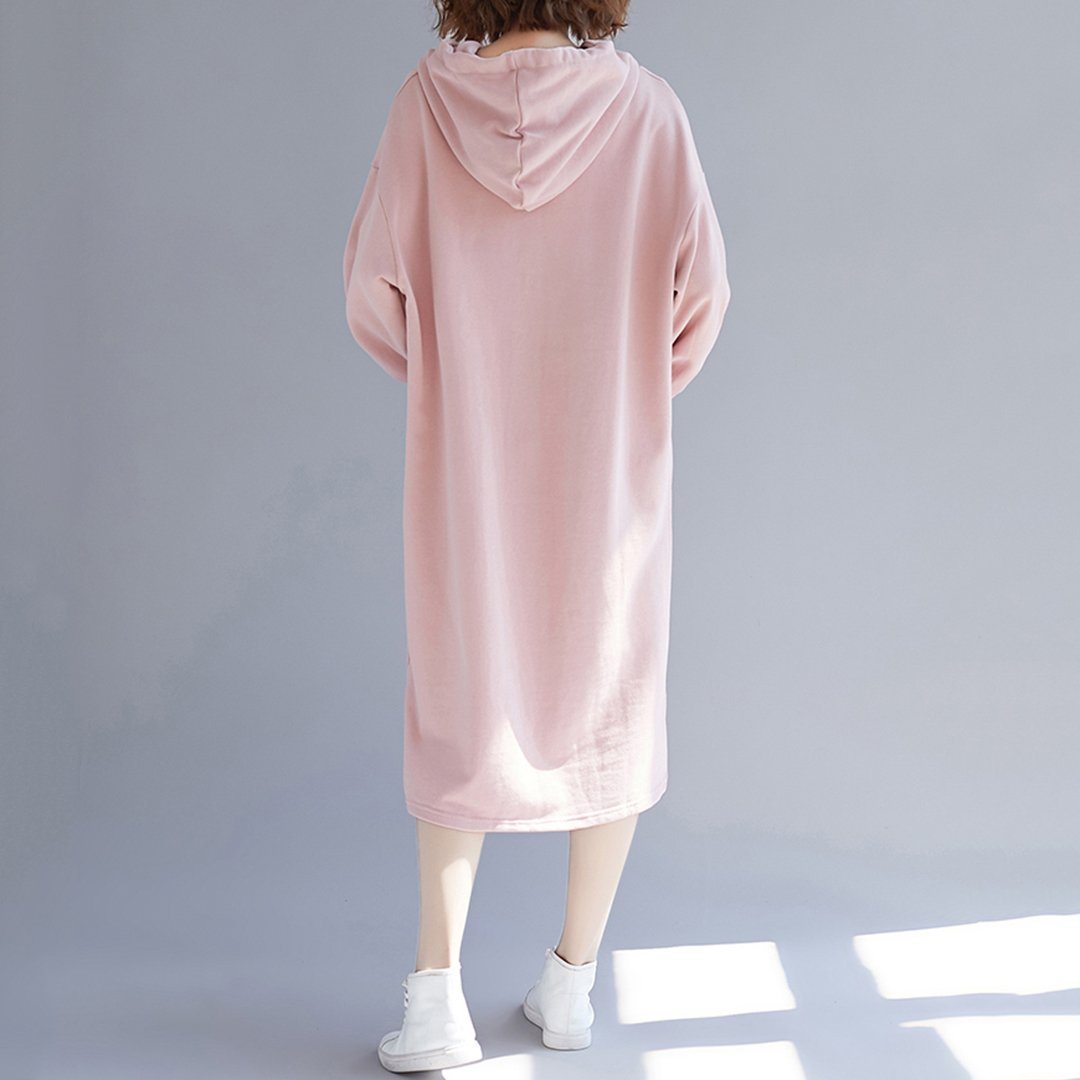 Babakud Simple Solid Loose Casual Hooded Dress