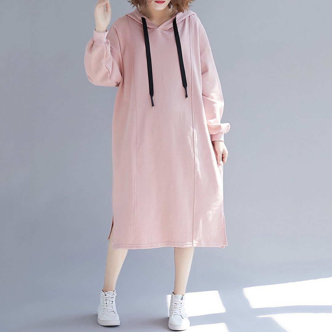 Babakud Simple Solid Loose Casual Hooded Dress