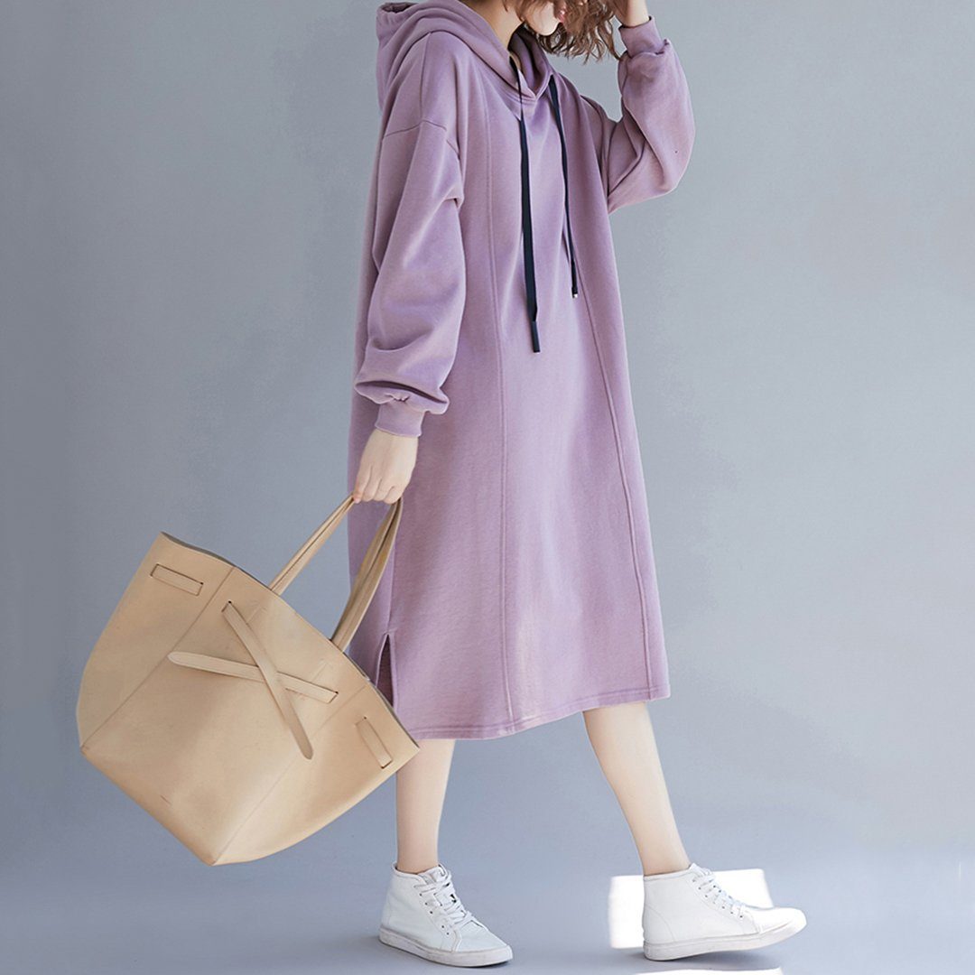 Babakud Simple Solid Loose Casual Hooded Dress