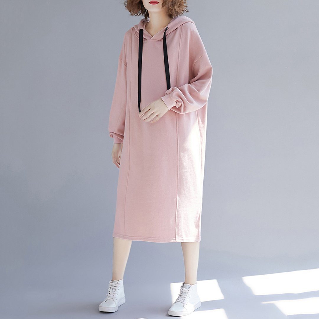 Babakud Simple Solid Loose Casual Hooded Dress