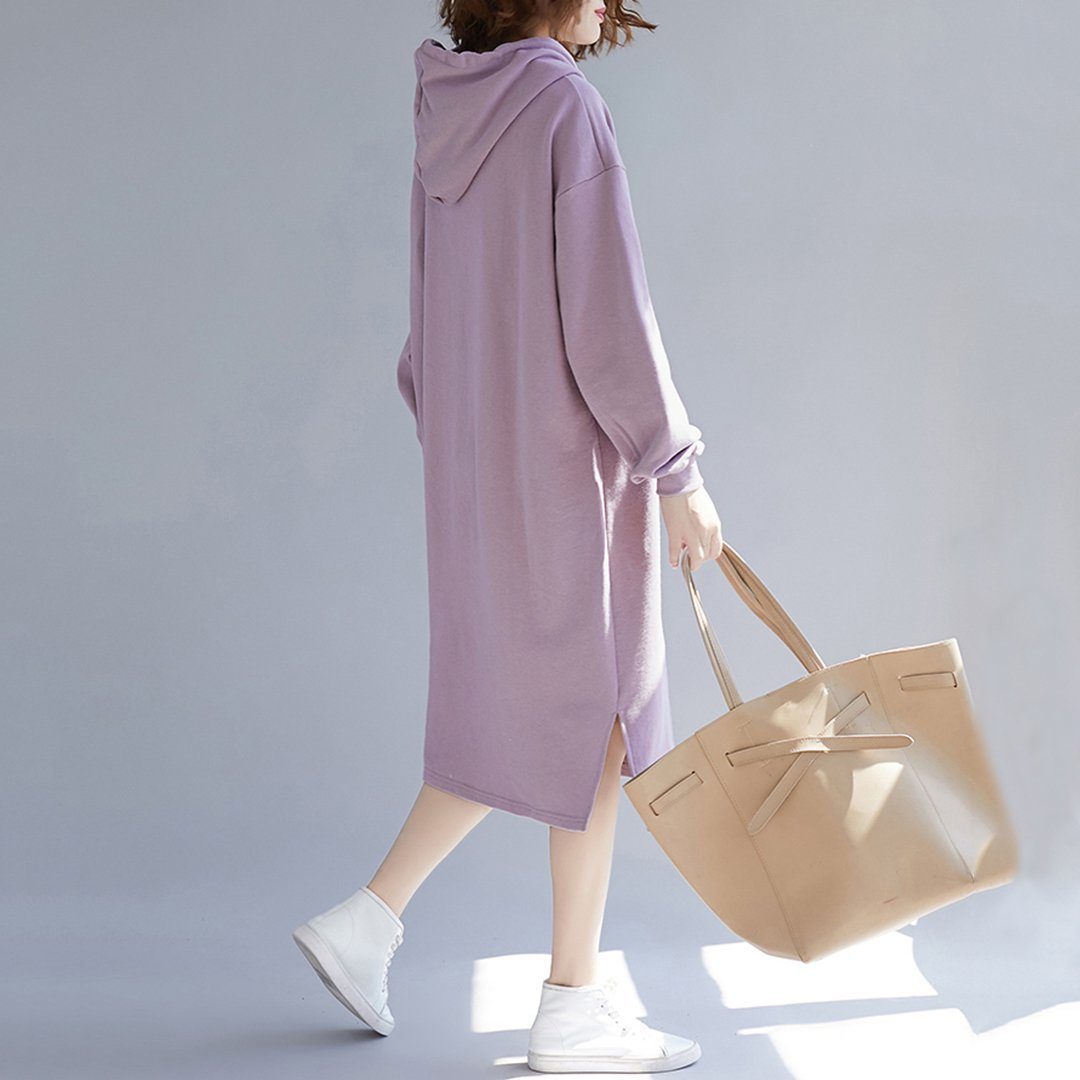 Babakud Simple Solid Loose Casual Hooded Dress