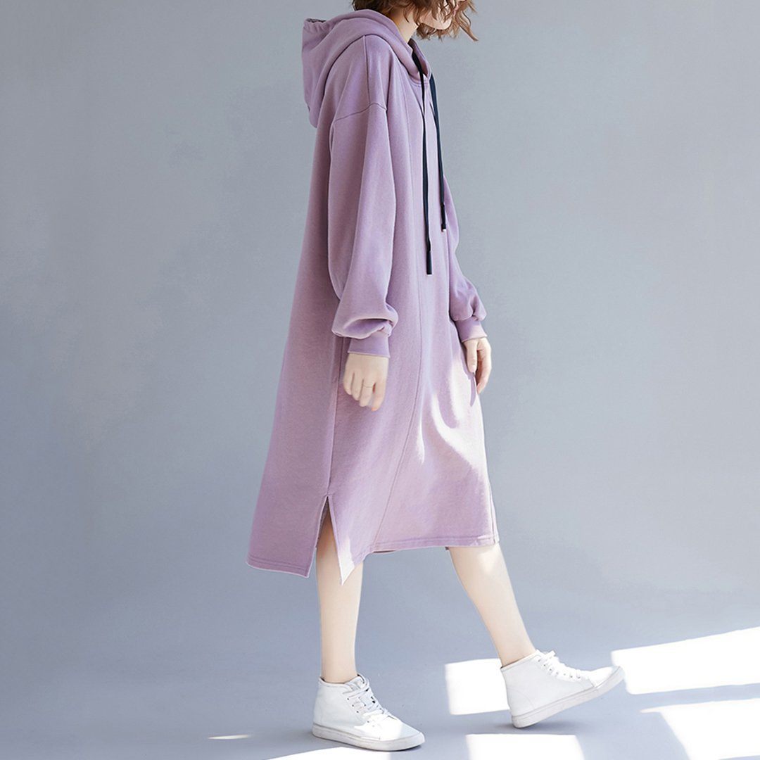 Babakud Simple Solid Loose Casual Hooded Dress