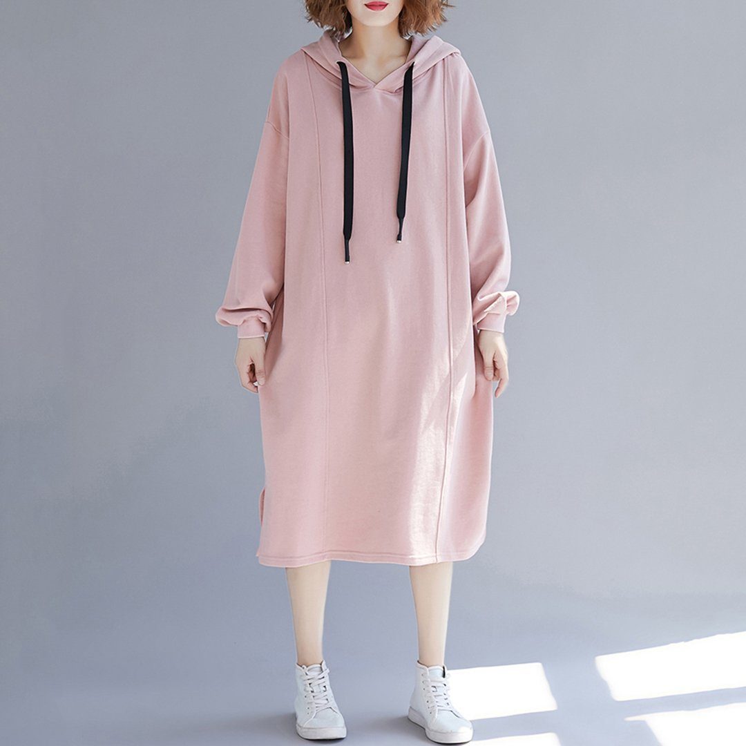 Babakud Simple Solid Loose Casual Hooded Dress