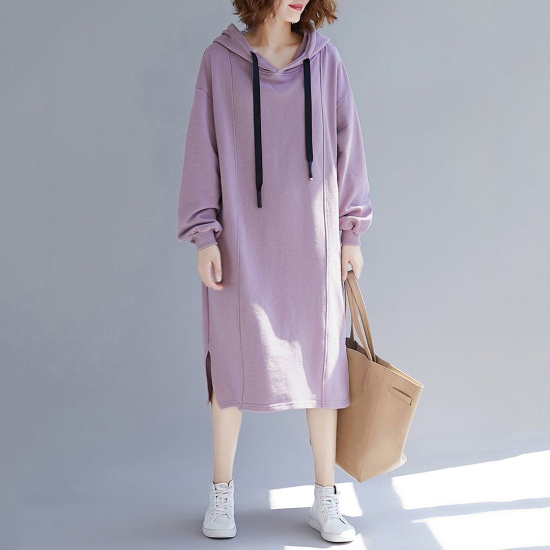 Babakud Simple Solid Loose Casual Hooded Dress