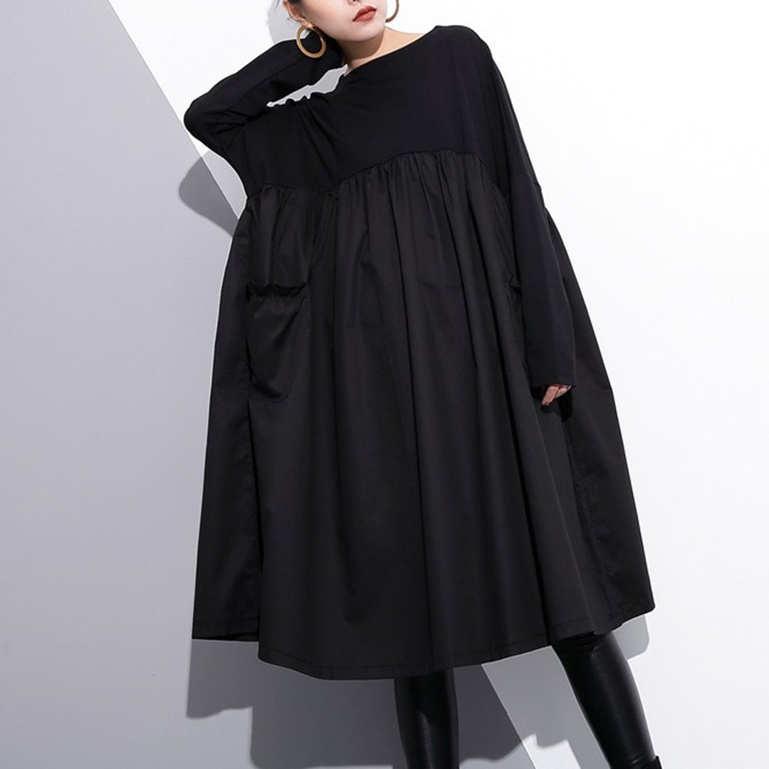 Babakud Solid Paneled Gathered Irregular Autumn Dress