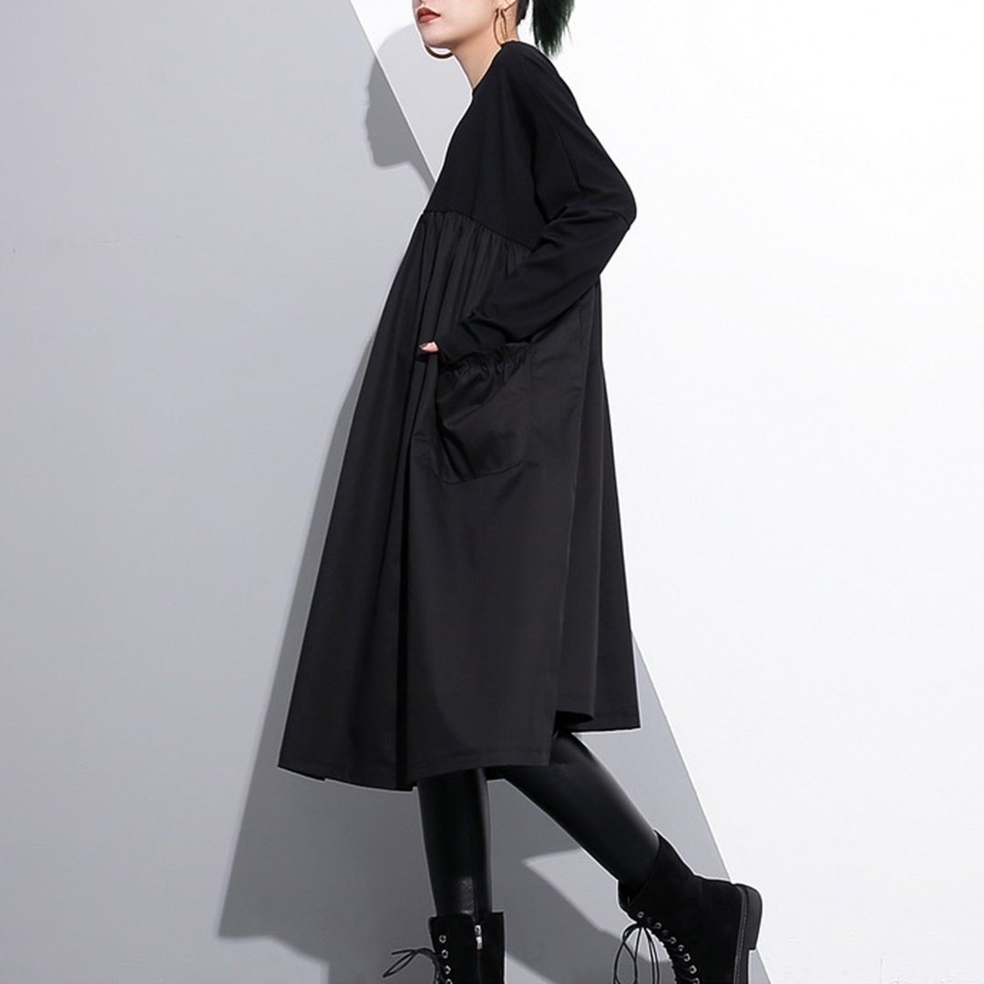 Babakud Solid Paneled Gathered Irregular Autumn Dress