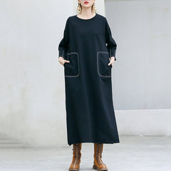 Babakud Solid Sewing Casual Loose Long Sleeve Dress