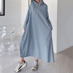 Babakud Solid Shift Loose Casual Maxi Hooded Dress