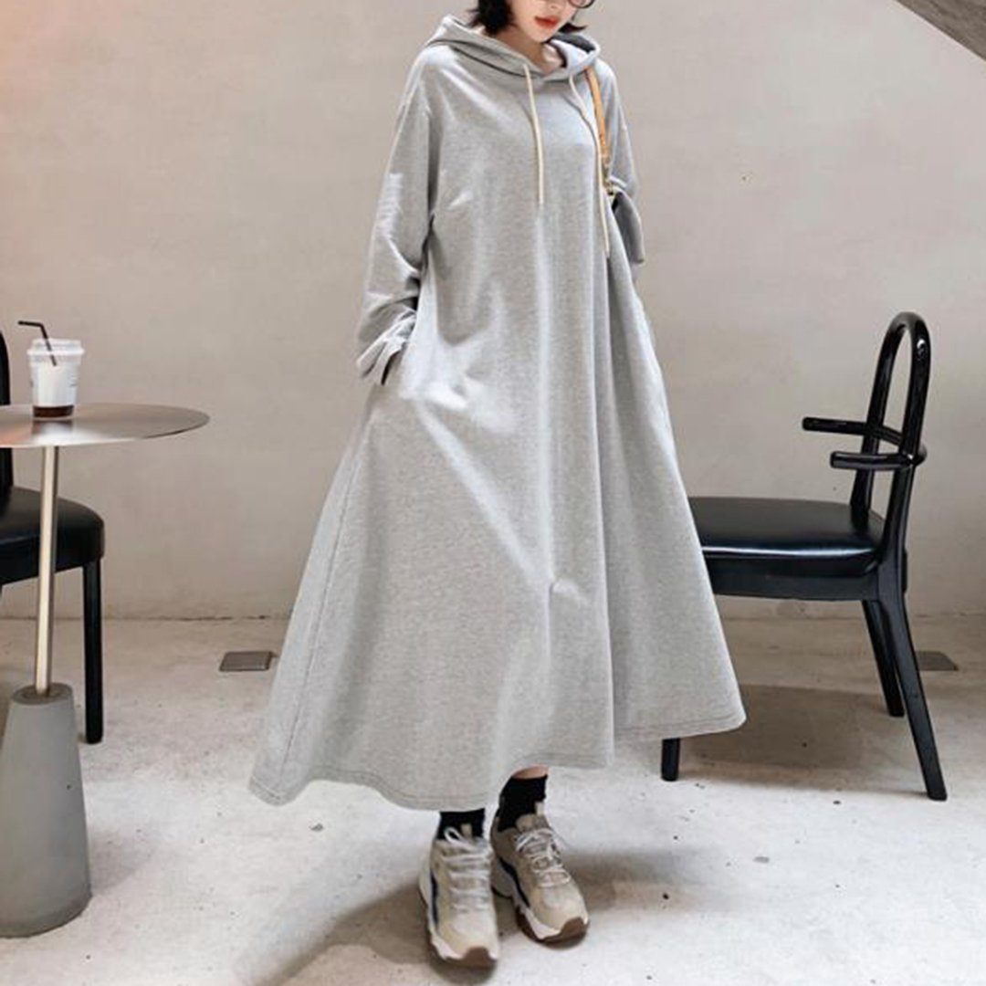 Babakud Solid Shift Loose Casual Maxi Hooded Dress