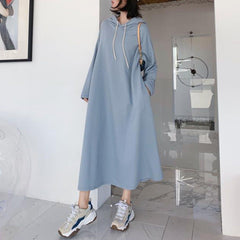 Babakud Solid Shift Loose Casual Maxi Hooded Dress