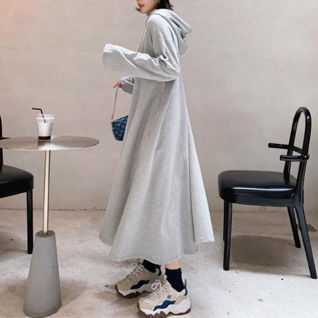 Babakud Solid Shift Loose Casual Maxi Hooded Dress