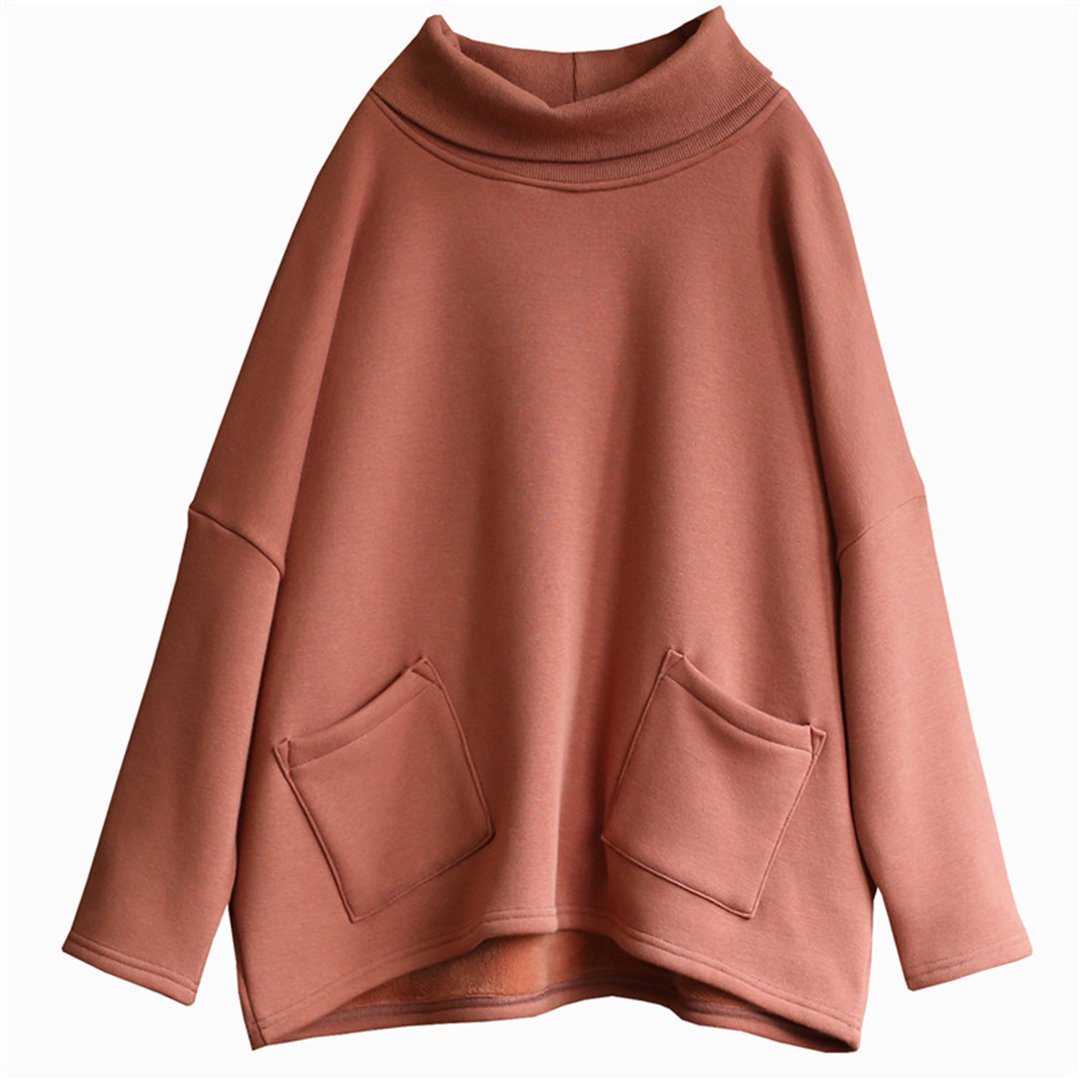 Babakud Solid Turtleneck Comfortable Plush Sweatshirt