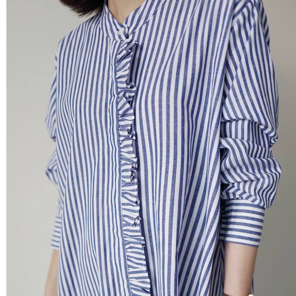 Leisure Long-Sleeved Women's Striped Shirt Dress