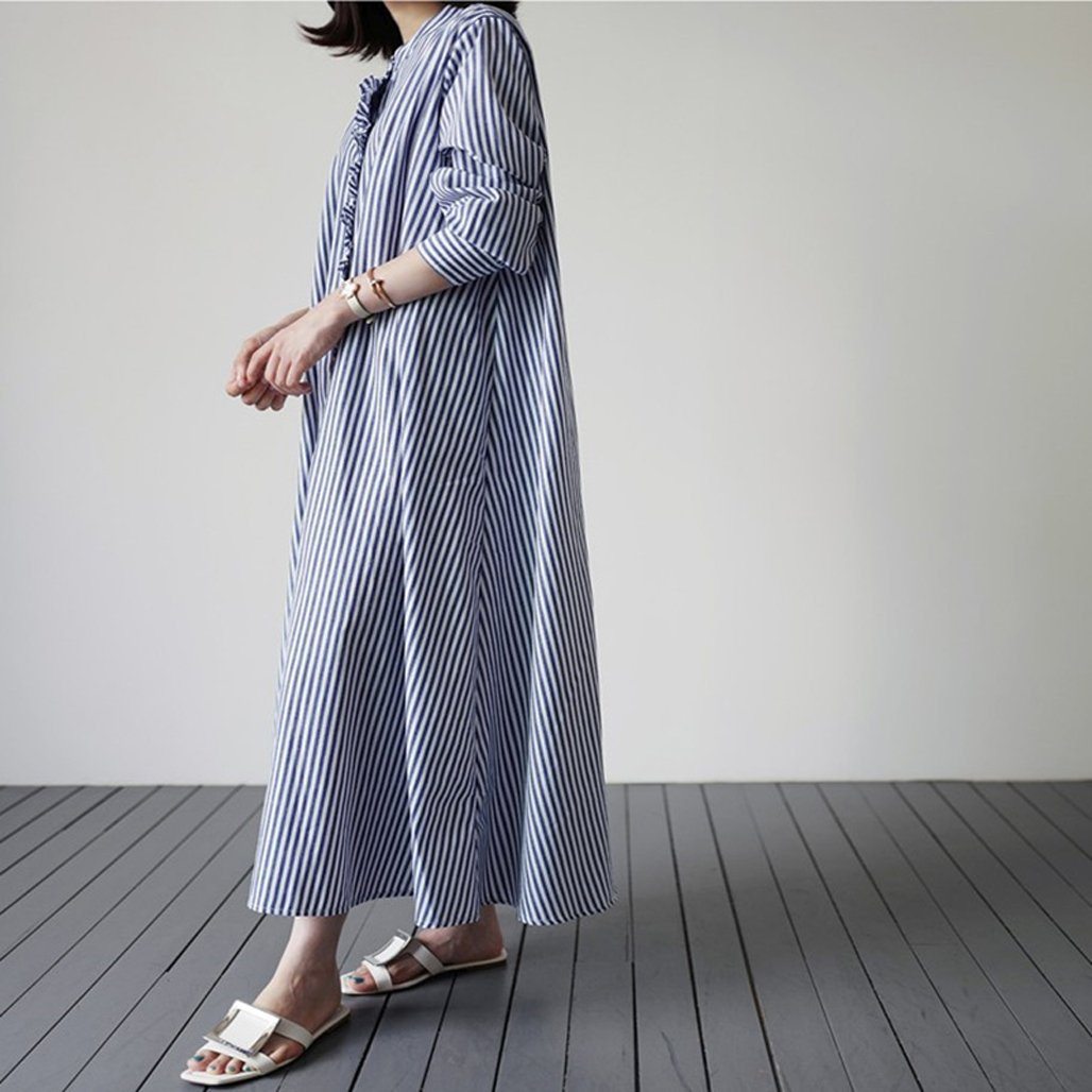 Leisure Long-Sleeved Women's Striped Shirt Dress