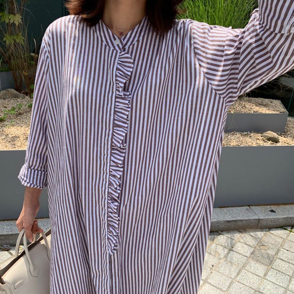 Leisure Long-Sleeved Women's Striped Shirt Dress