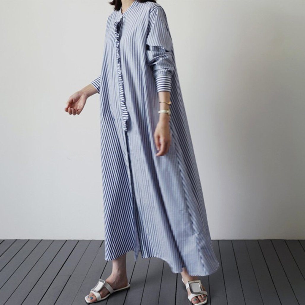 Leisure Long-Sleeved Women's Striped Shirt Dress