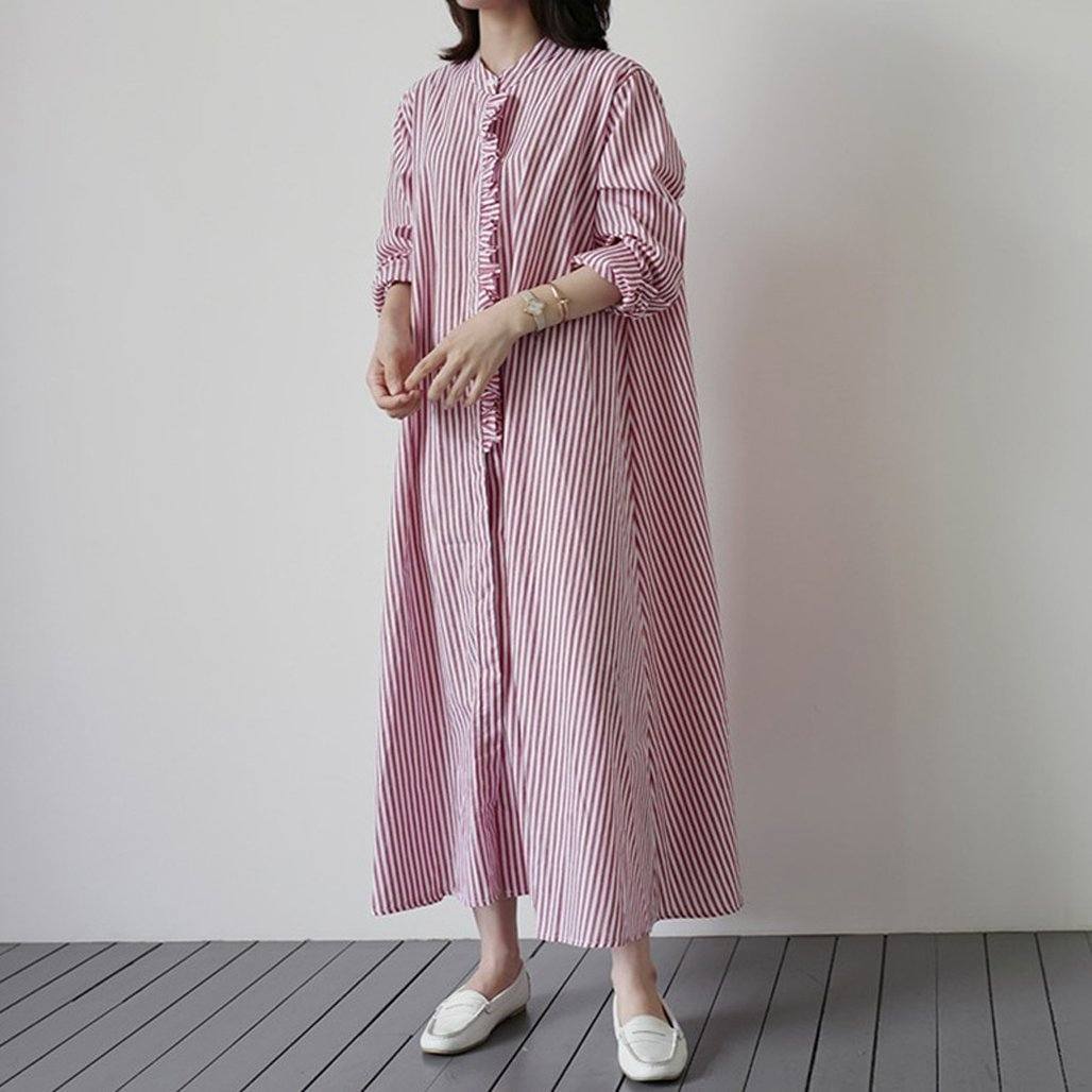 Leisure Long-Sleeved Women's Striped Shirt Dress