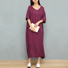 BABAKUD Summer Copper V-Neck Drop Shoulder Robes Silk Dress