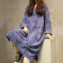 Babakud Summer Printed Denim Cotton Long Sleeve Dress