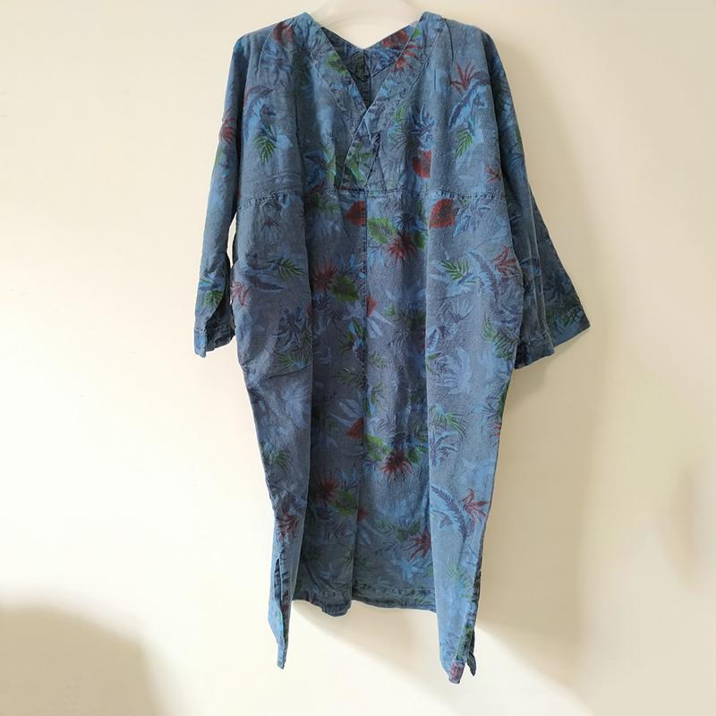 Babakud Summer Printed Denim Cotton Long Sleeve Dress