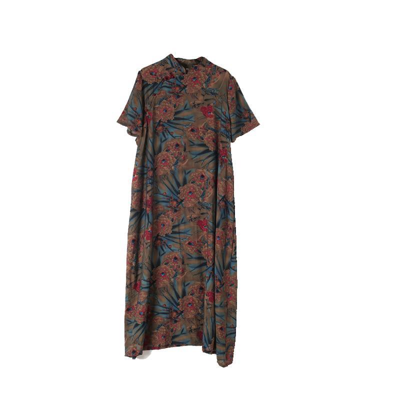 BABAKUD Summer Retro Chinese Style Loose Cotton Printed Robe Dress