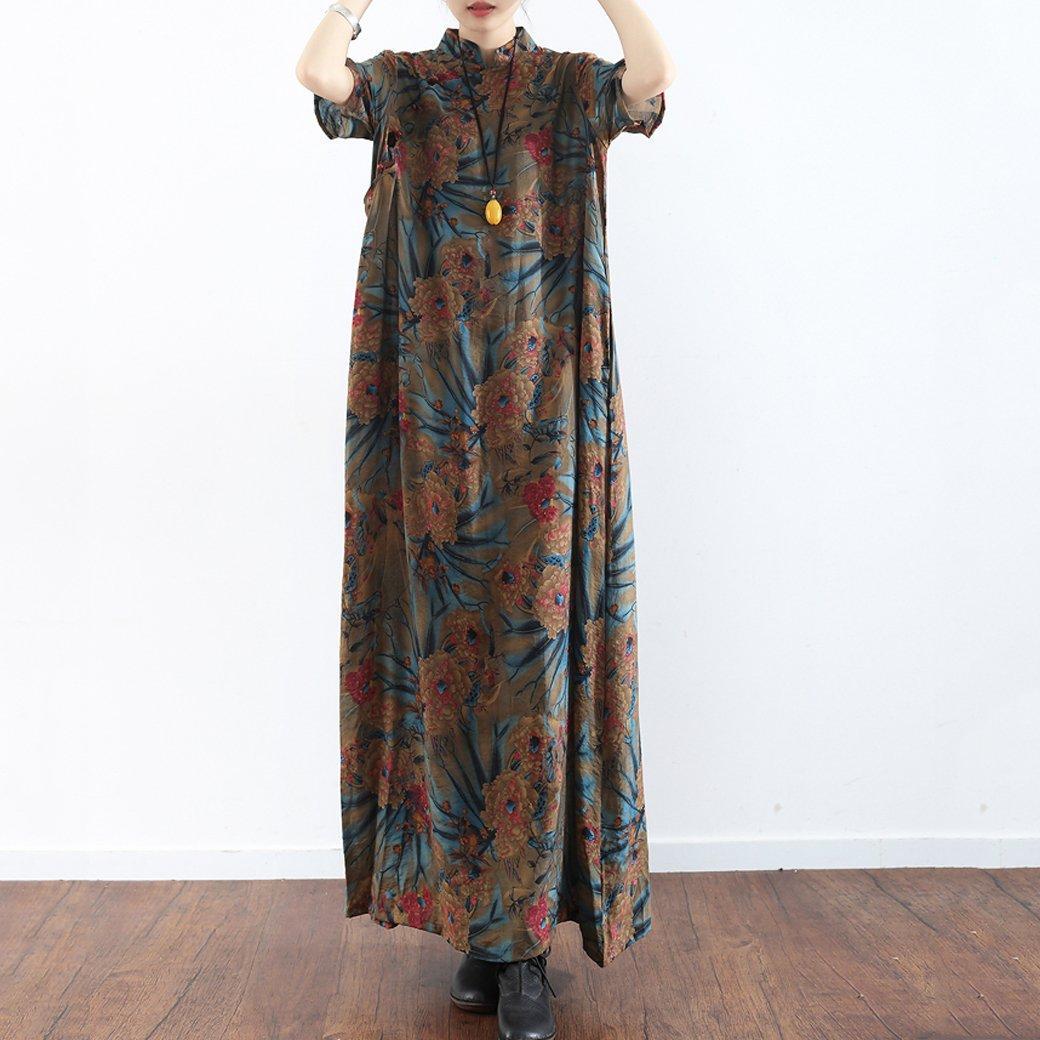 BABAKUD Summer Retro Chinese Style Loose Cotton Printed Robe Dress