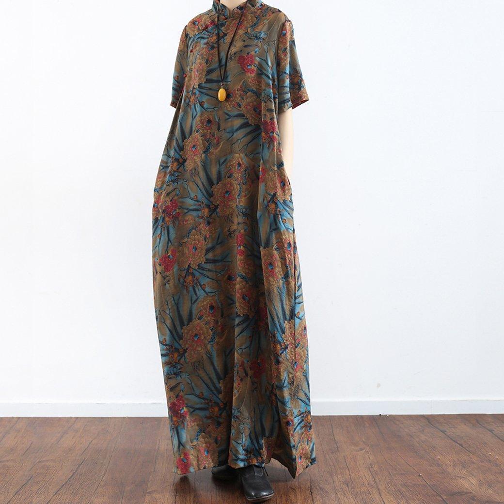 BABAKUD Summer Retro Chinese Style Loose Cotton Printed Robe Dress