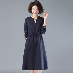 BABAKUD V-Neck Gathered Waist Long Sleeve Autumn Dress