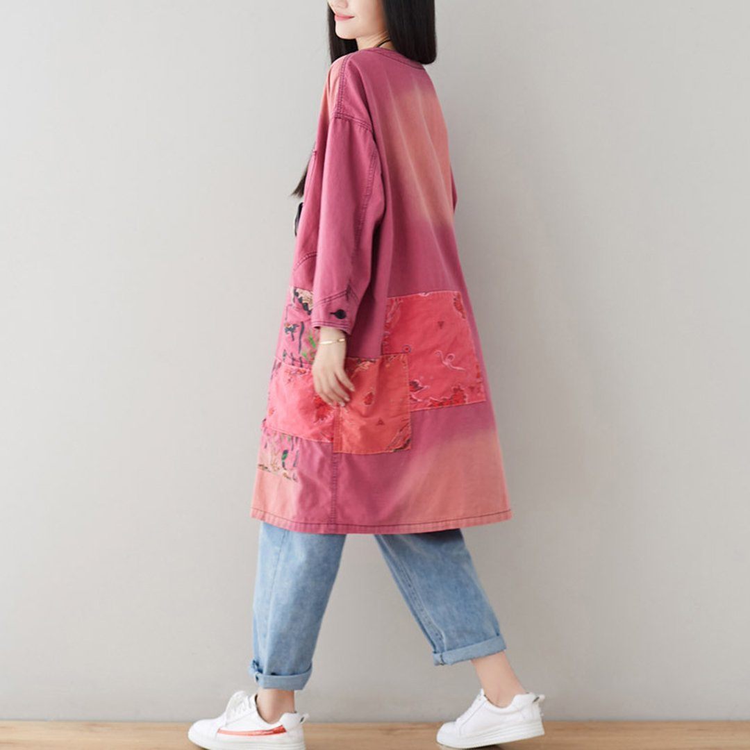 BABAKUD V-Neck Loose Casual Patchwork Autumn Thin Coat