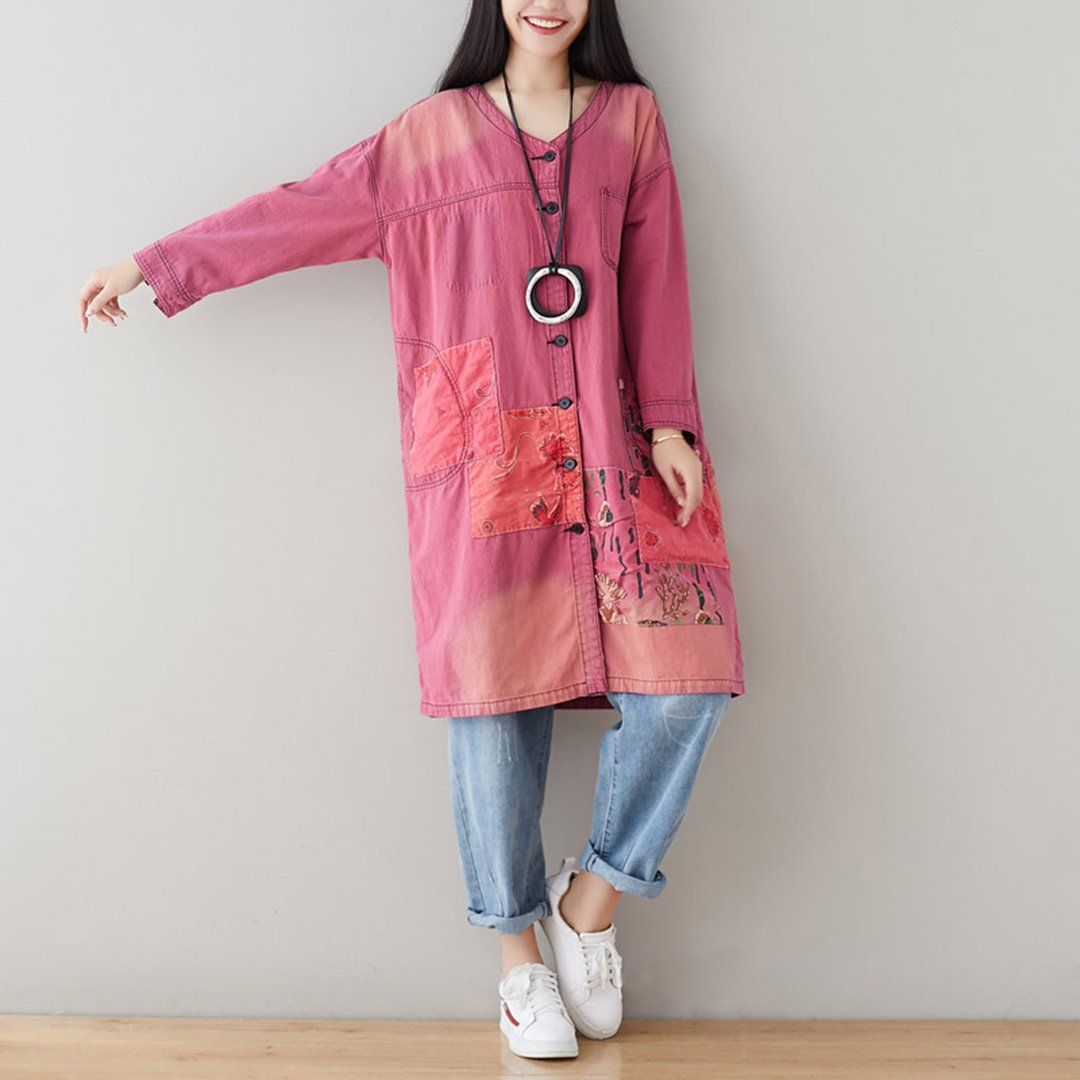 BABAKUD V-Neck Loose Casual Patchwork Autumn Thin Coat