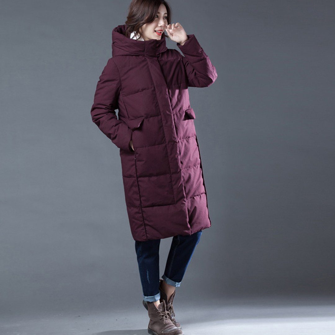 Babakud Wine Red Thick Down Hooded Winter Coat