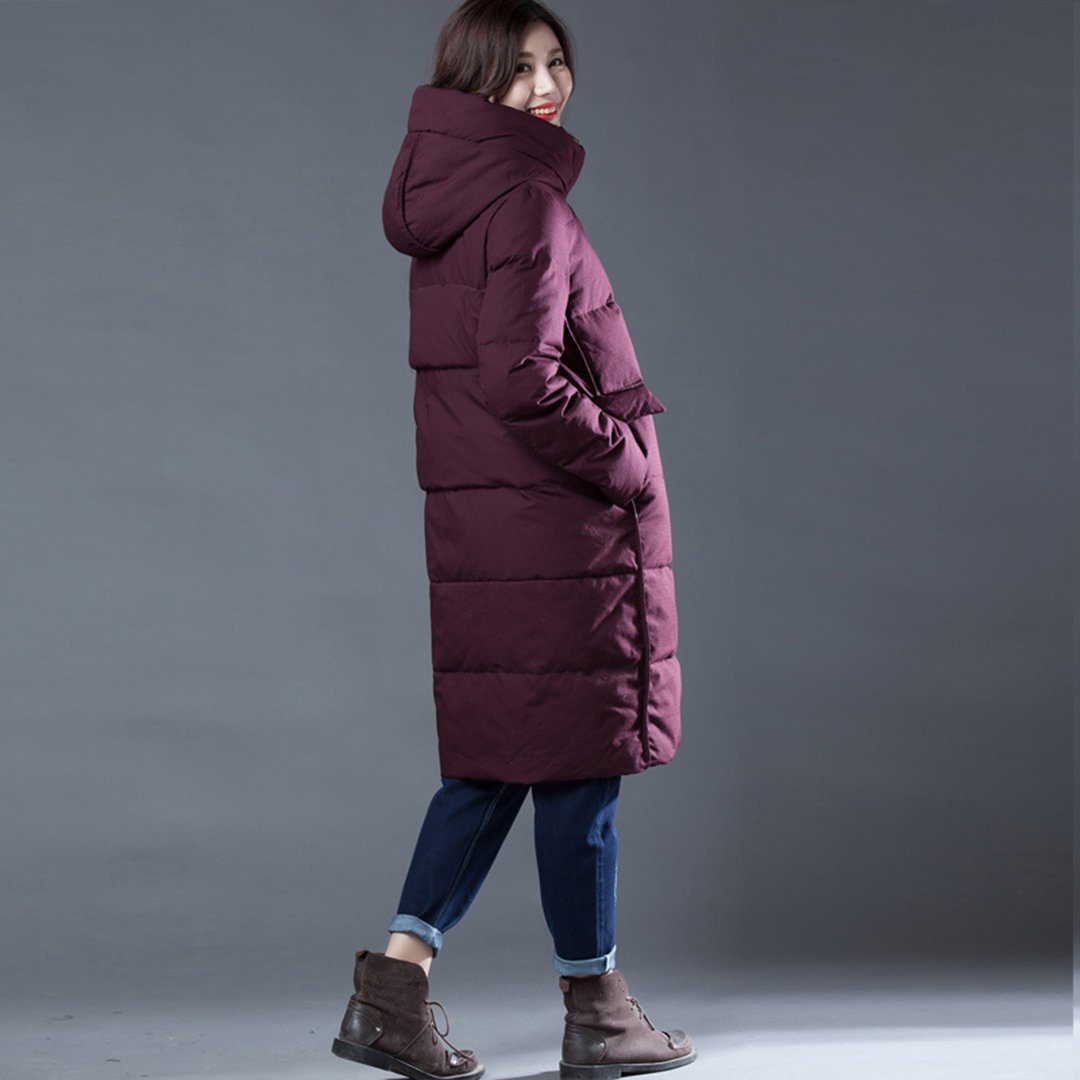 Babakud Wine Red Thick Down Hooded Winter Coat