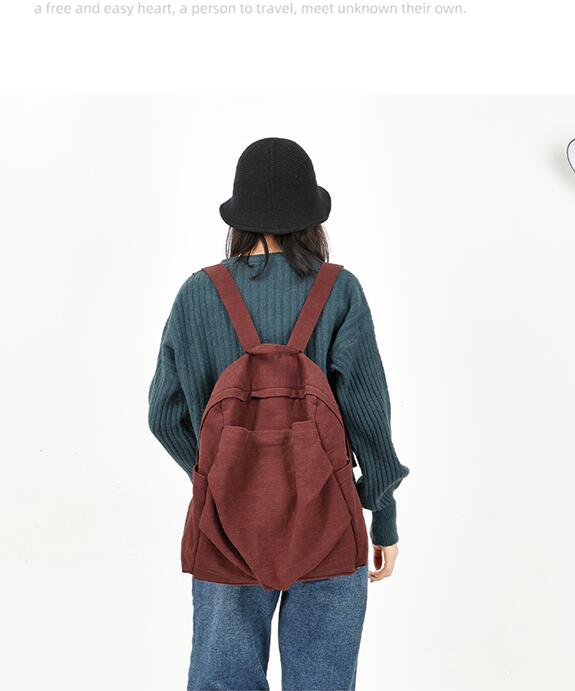 Cotton Linen Casual Large Backpack Women Travel Bag Shoulder Bag