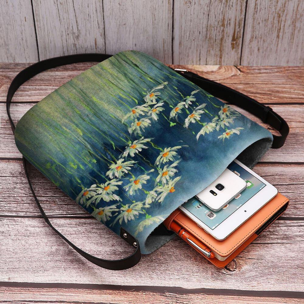 Women Felt Flowers Pattern Prints Crossbody Bag Shoulder Bag