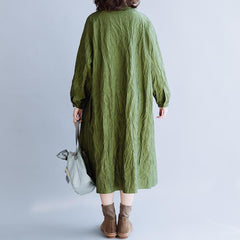 Bark Texture Avocado Green Cotton Dress