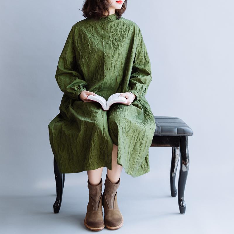 Bark Texture Avocado Green Cotton Dress