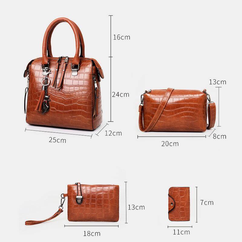 4 PCS Vintage Croc en relieve Cartera de gran capacidad Bolso de mano Bolso de hombro Bolso cruzado 