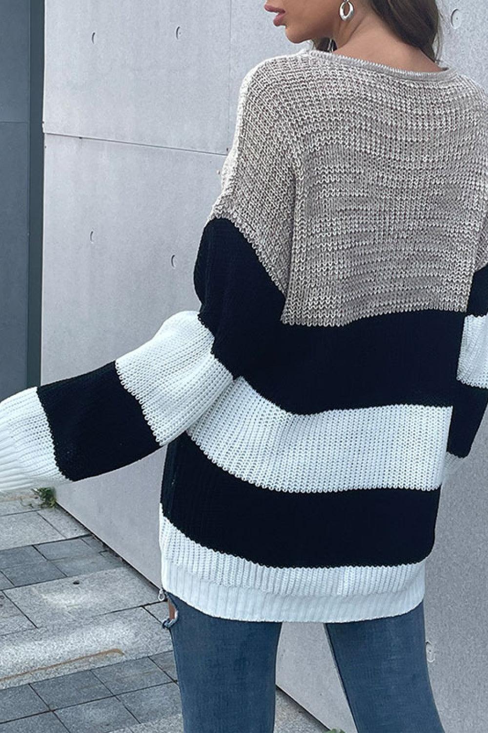 Langärmliger Pullover mit Farbblock-Streifen