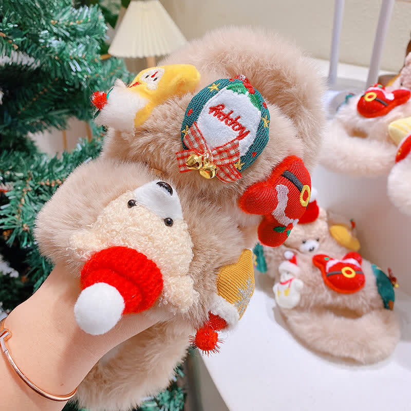 Cute Christmas Bear Plush Slipper