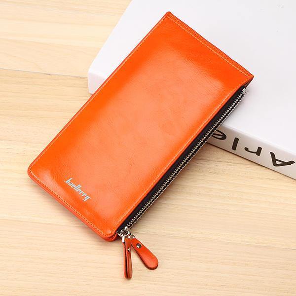 Women Waxy Ultra Thin Leather Long Purse Multi Card Holder