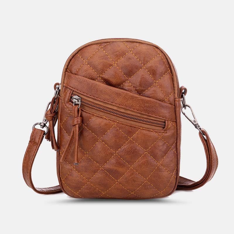 Mujer PU cuero Argyle patrón auricular agujero Casual 6,3 pulgadas teléfono bolsa bandolera bolsos bandolera 